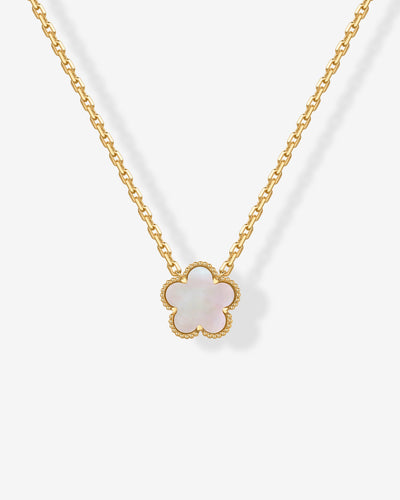 Yellow Gold Bo Clover Necklace — clover pendant necklace with mother of pearl