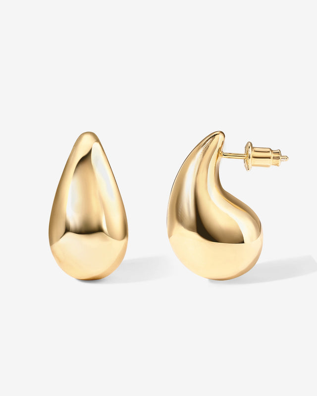 Yellow Gold Merel Teardrop Hoop Earrings — teardrop-shaped hoop