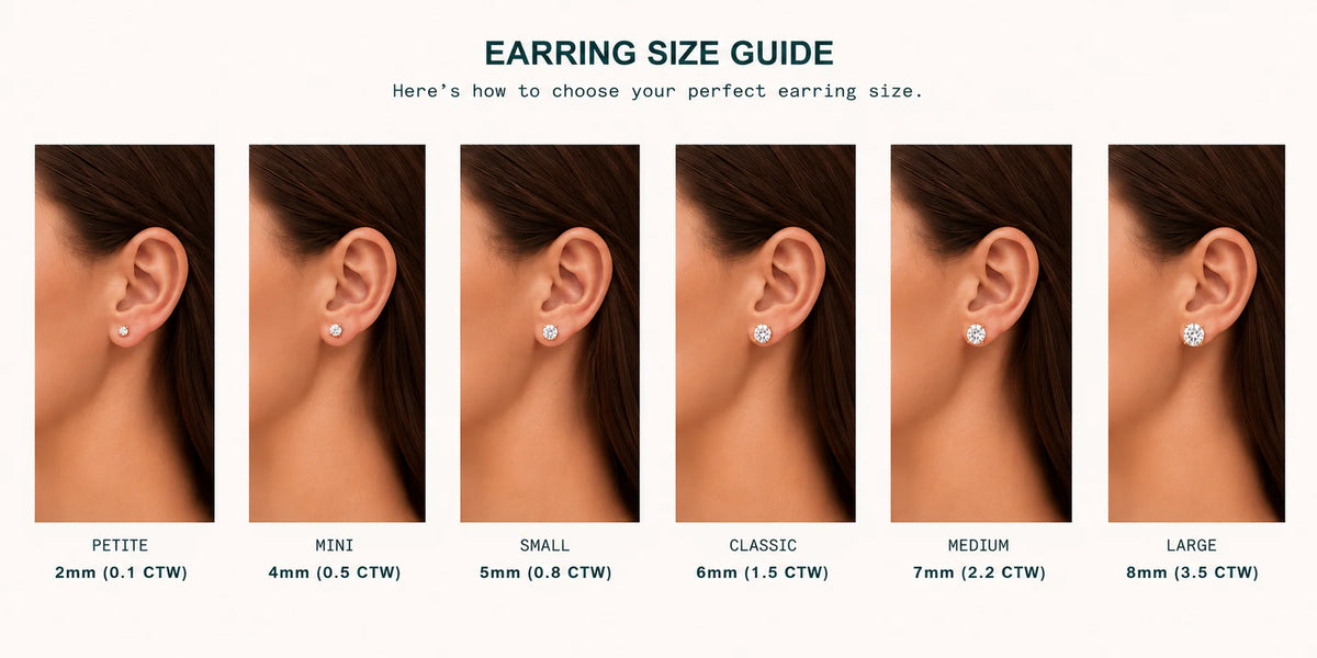 Stud earring size chart