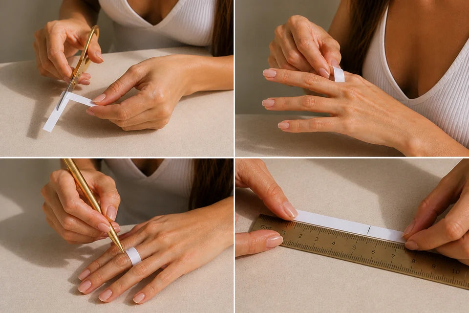 Measuring a finger with a paper strip