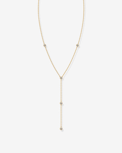 Yellow Gold Nina Lariat Station Necklace — cubic zirconia station necklace with lariat drop