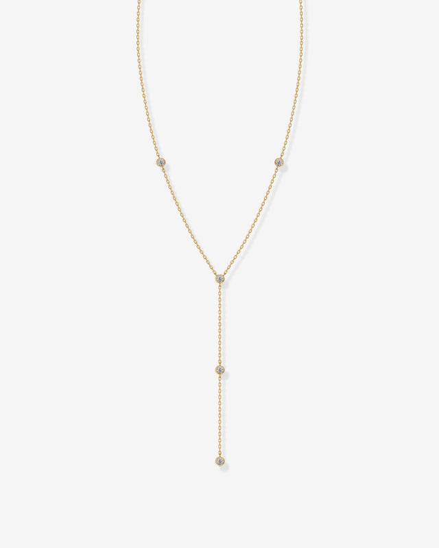 Yellow Gold Nina Lariat Station Necklace — cubic zirconia station necklace with lariat drop