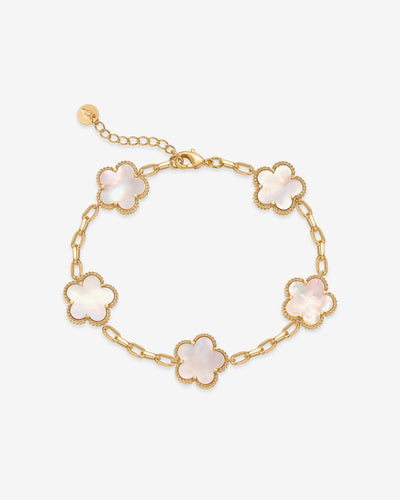 Yellow Gold Tessa Clover Bracelet — clover charm bracelet with mother of pearl