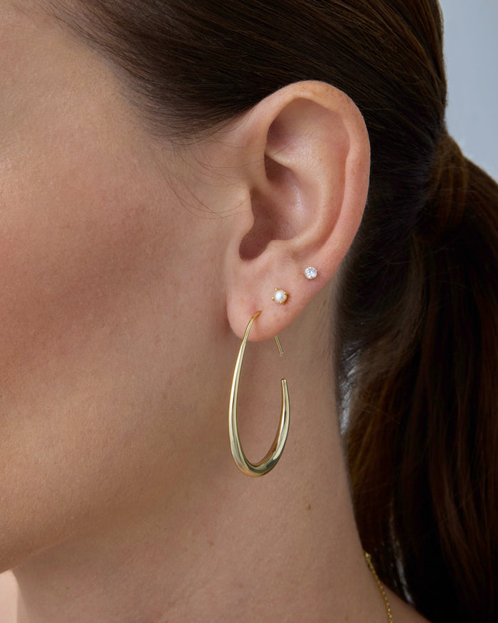 Yellow Gold Anne Dangle Hoop Earrings — worn on the ear