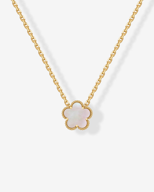 Yellow Gold Bo Clover Necklace — clover pendant necklace with mother of pearl
