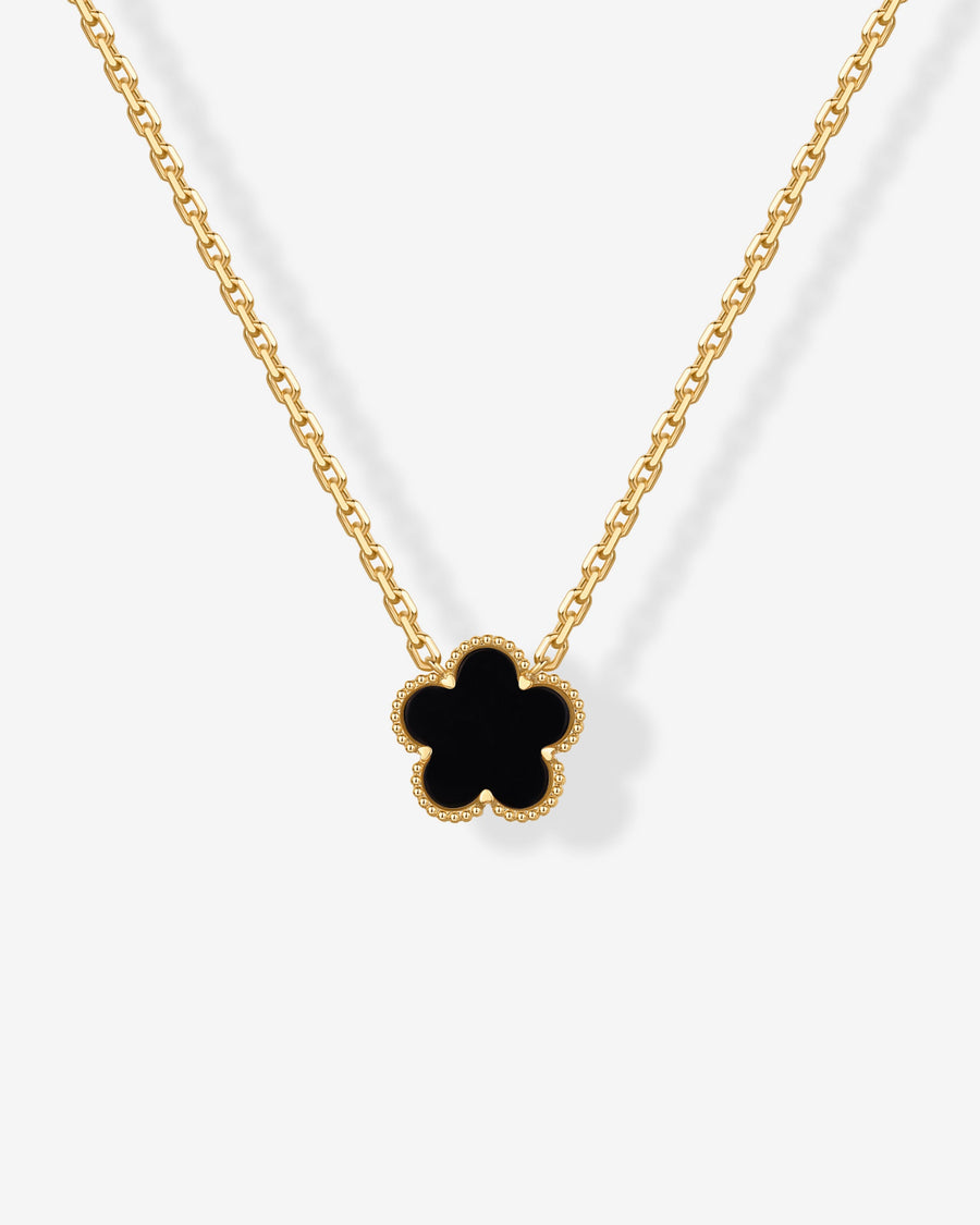 Yellow Gold Bo Clover Necklace — clover pendant necklace with black onyx