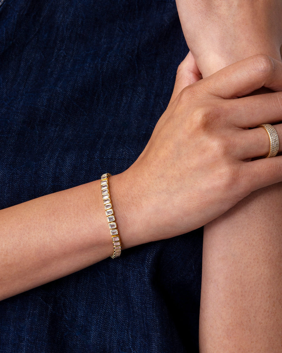Yellow Gold Elke Emerald-Cut Tennis Bracelet — worn on the wrist