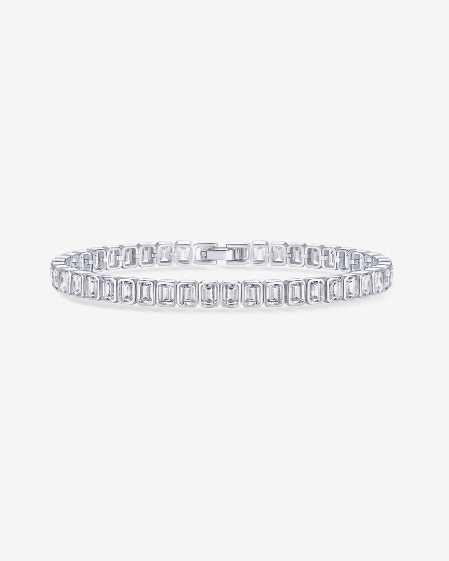 White Gold Elke Emerald-Cut Tennis Bracelet — rhodium plated emerald-cut cubic zirconia
