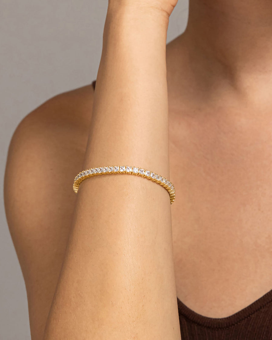 Yellow Gold Esmee Princess-Cut Tennis Bracelet — worn on the arm