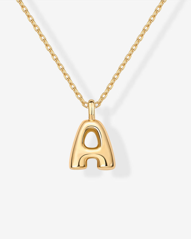 Yellow Gold Fenna Initial Bubble Pendant — puffed initial charm necklace