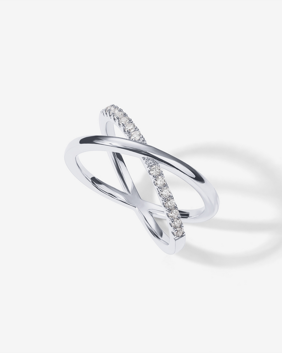 White Gold Freya Crossover Ring — cubic zirconia detail