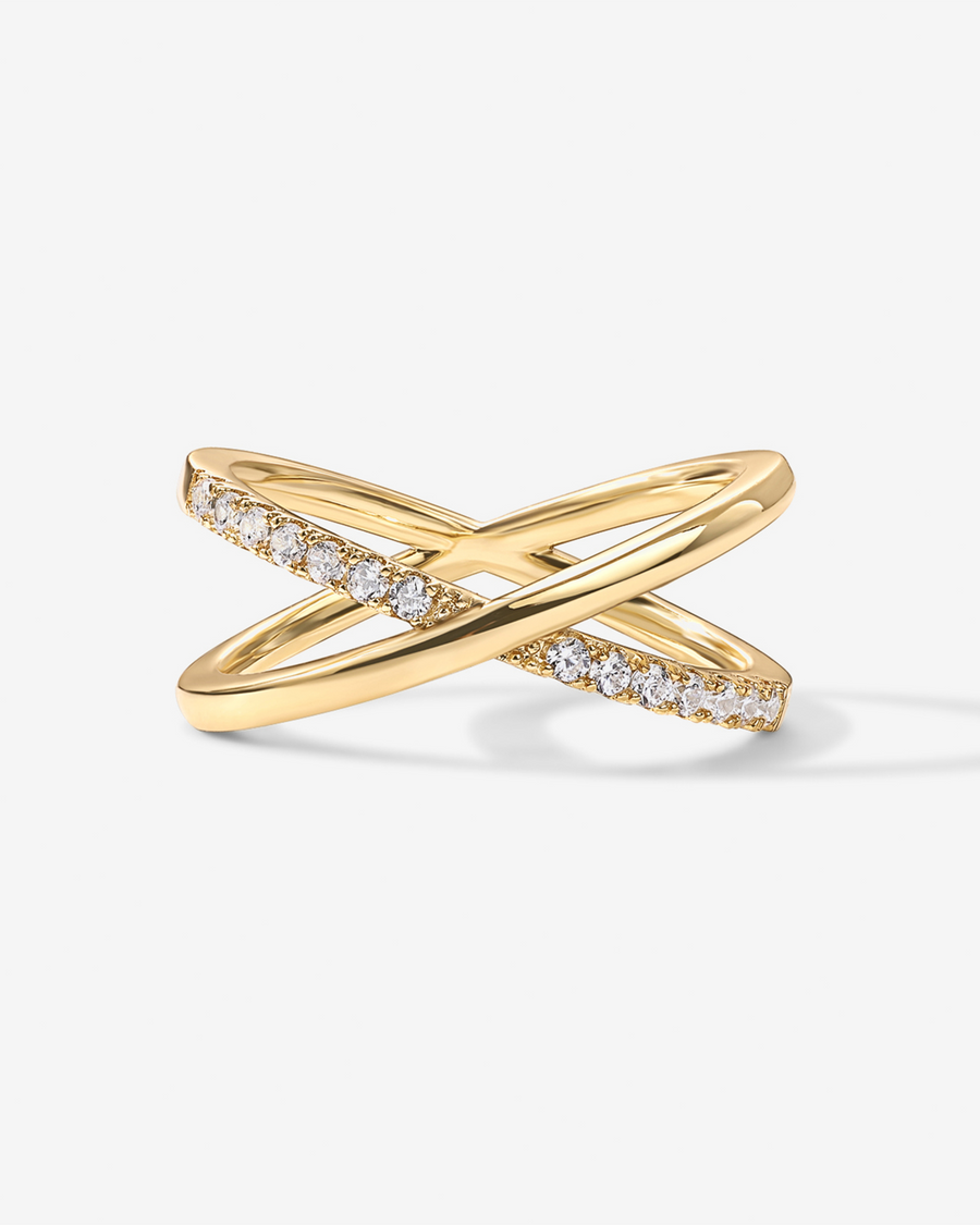Yellow Gold Freya Crossover Ring — cubic zirconia detail