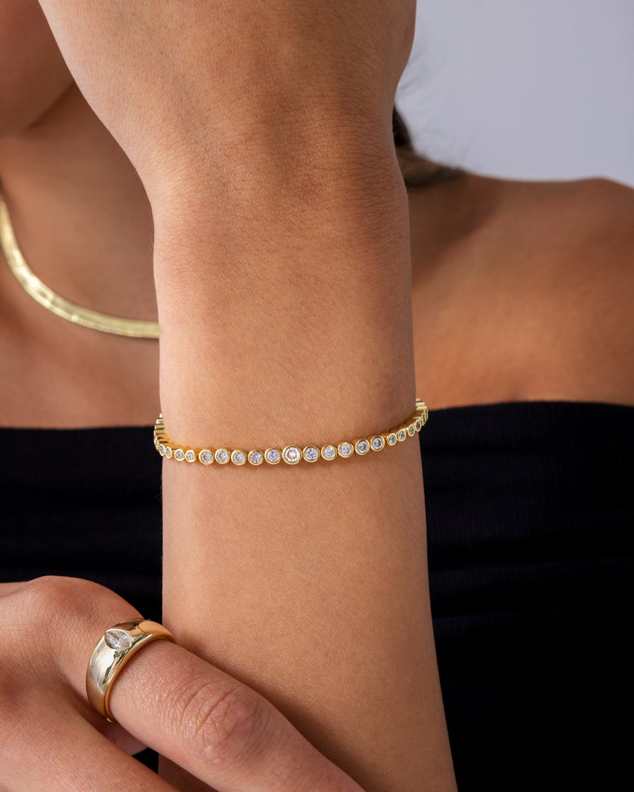 Yellow Gold Hanne Round-Cut Tennis Bracelet — worn on the wrist