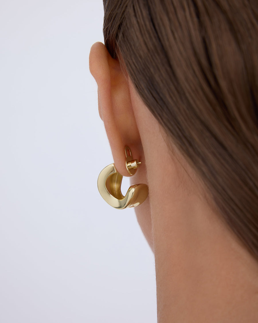 Yellow Gold Iris Lobe Lifters — worn stacked with a hoop