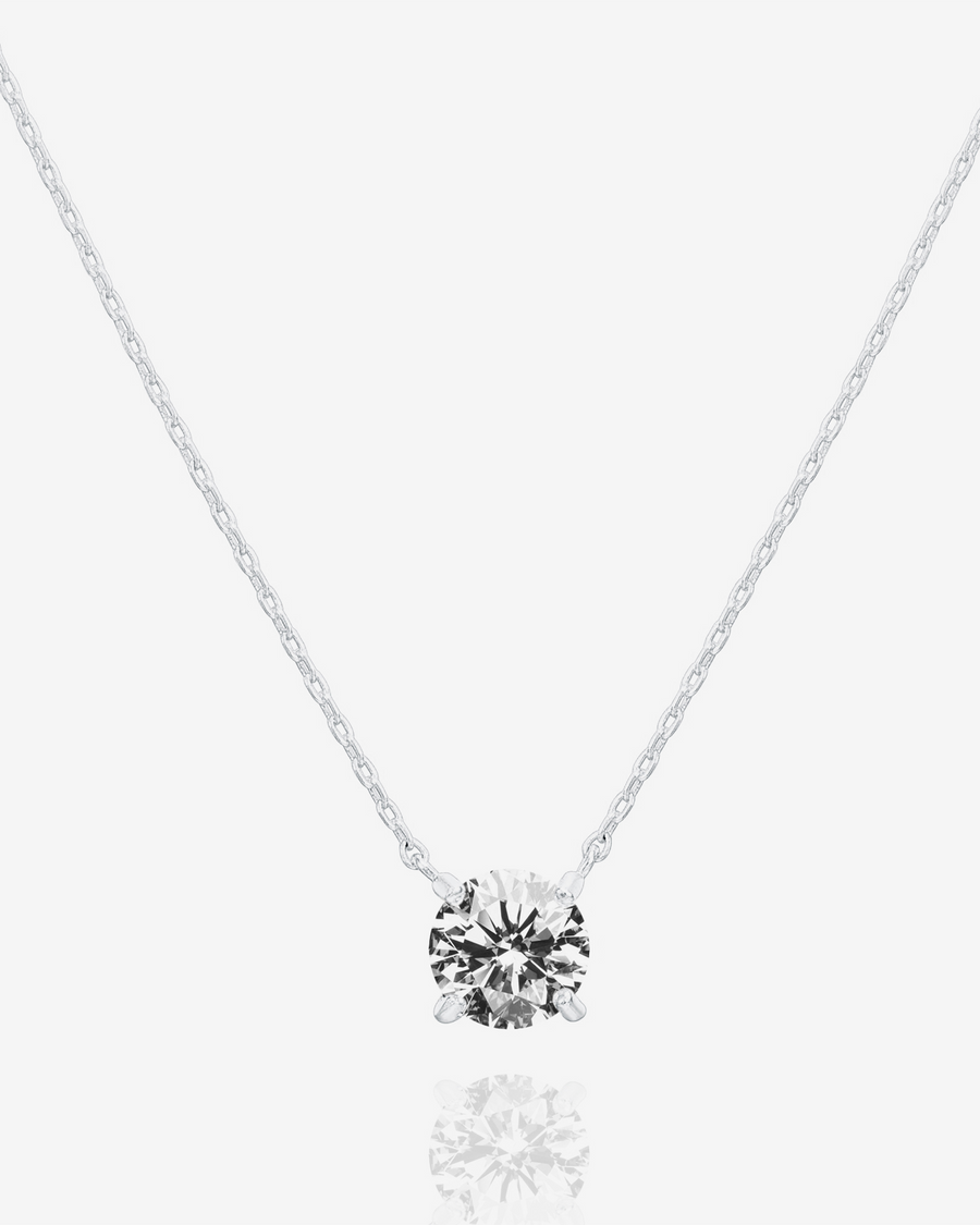 White Gold Jorien Solitaire Pendant Necklace — rhodium plated bezel-set cubic zirconia solitaire