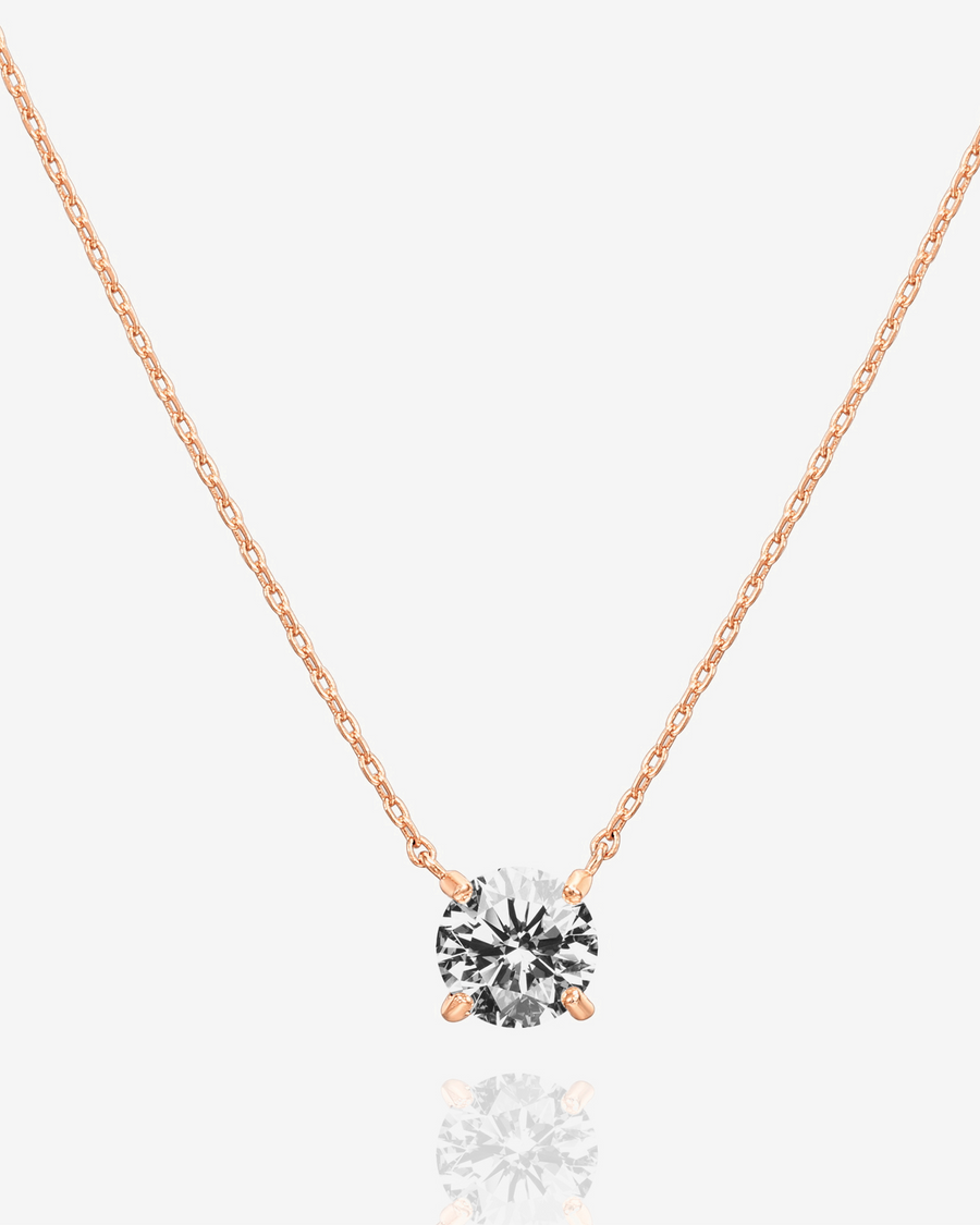 Rose Gold Jorien Solitaire Pendant Necklace — bezel-set cubic zirconia solitaire