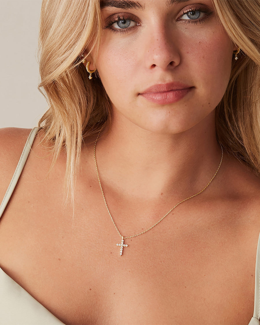 Yellow Gold Juna Cross Pendant — worn