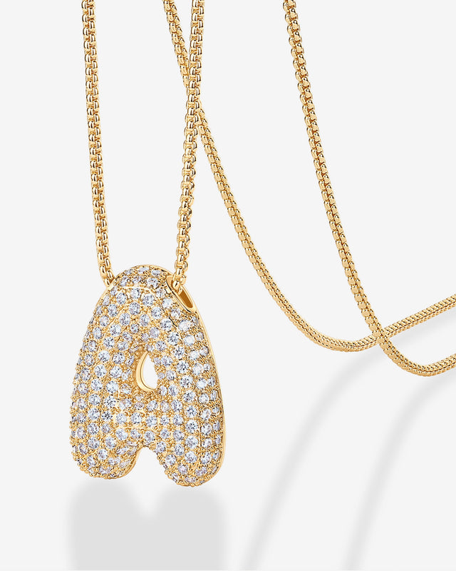 Yellow Gold Kiki Sparkling Initial Necklace — pave cubic zirconia initial pendant, shown in letter A