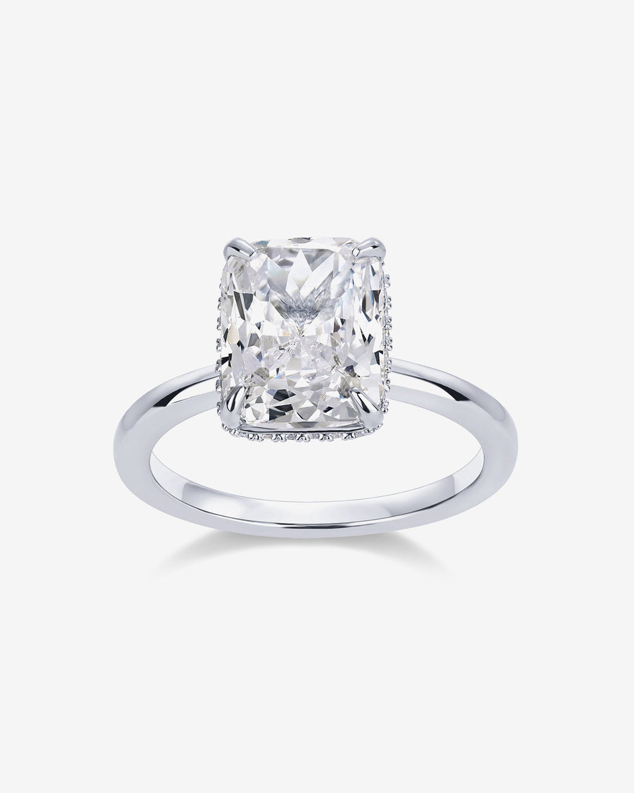 White Gold Loes Radiant-Cut Ring — rhodium plated radiant-cut cubic zirconia solitaire ring