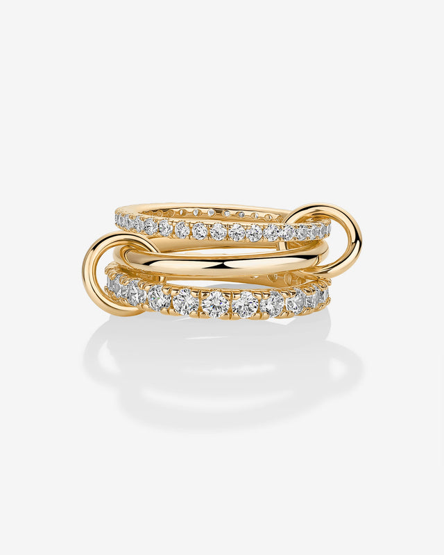Yellow Gold Lotte Interlocking Triple Band Ring — three interlocking bands in 14K gold plated brass with pavé cubic zirconia