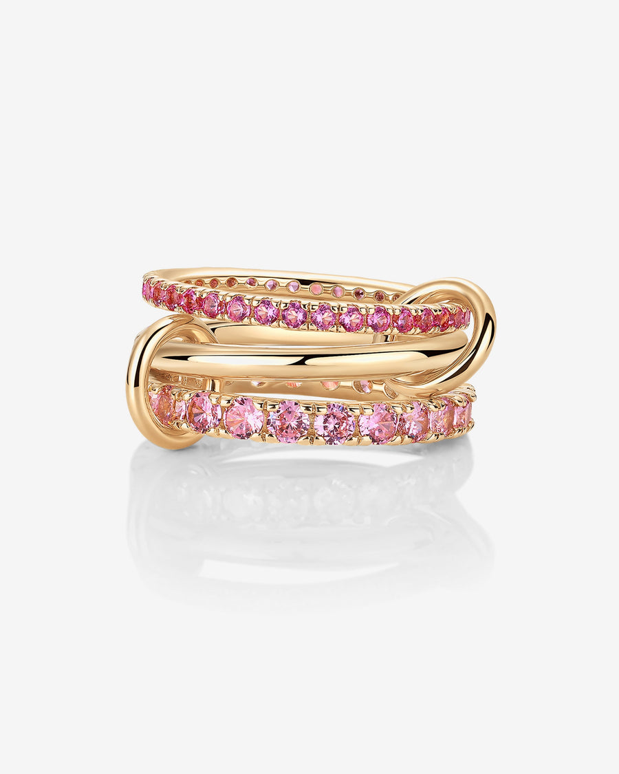 Yellow Gold Lotte Interlocking Triple Band Ring — pink cubic zirconia pavé version