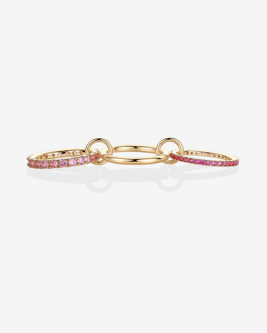 Yellow Gold Lotte Interlocking Triple Band Ring — close-up of the pink cubic zirconia pavé