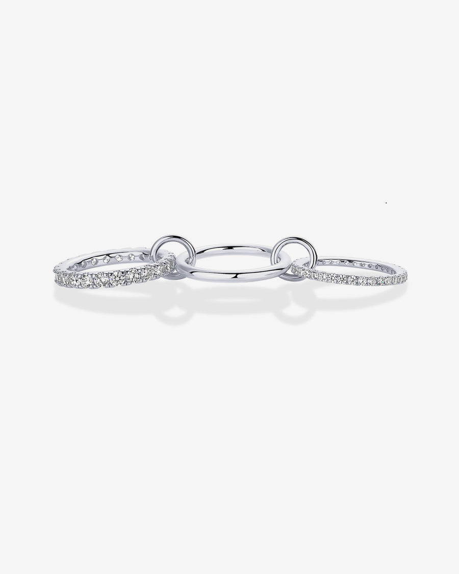 White Gold Lotte Interlocking Triple Band Ring — close-up of the interlocking link design