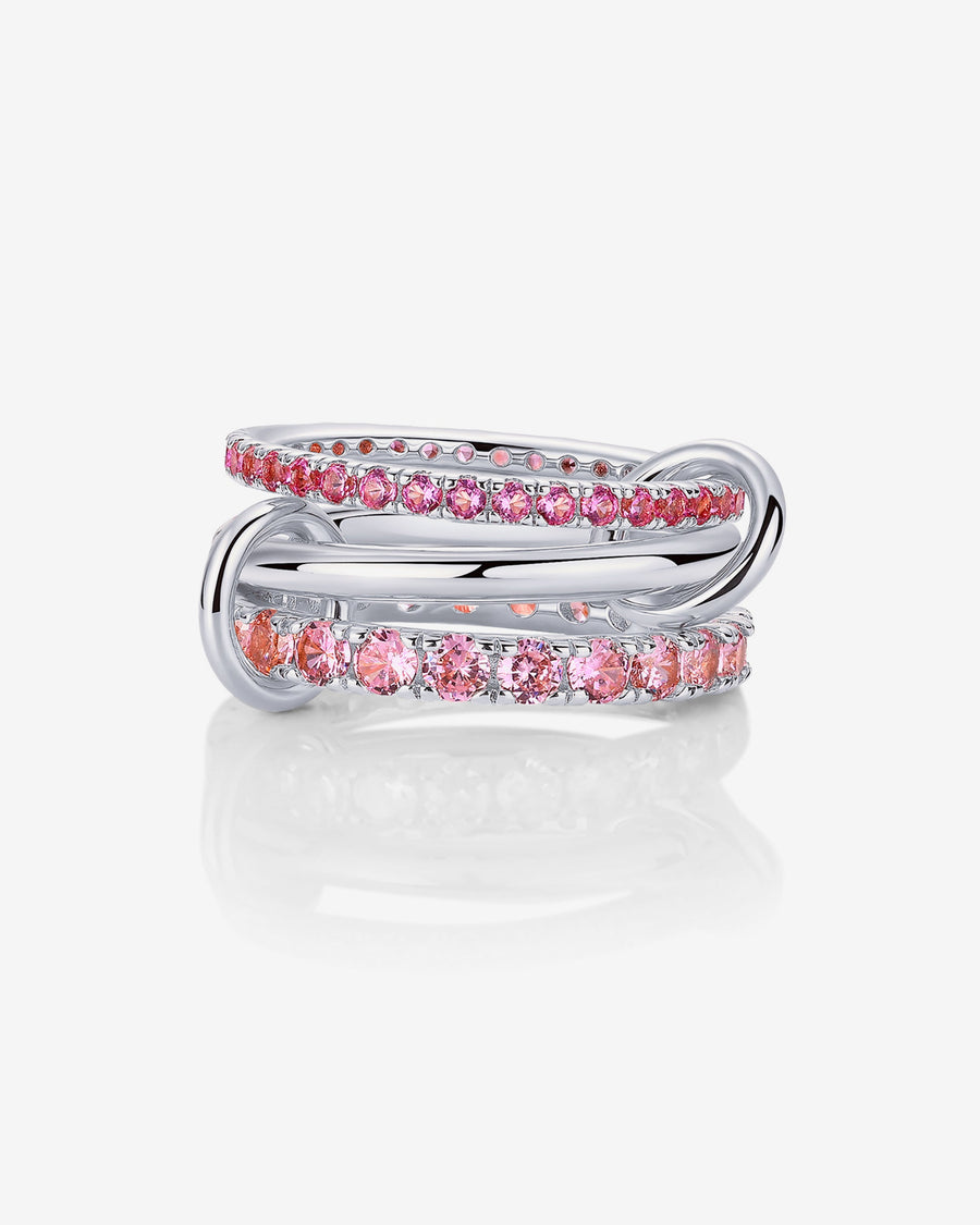 White Gold Lotte Interlocking Triple Band Ring — pink cubic zirconia pavé version