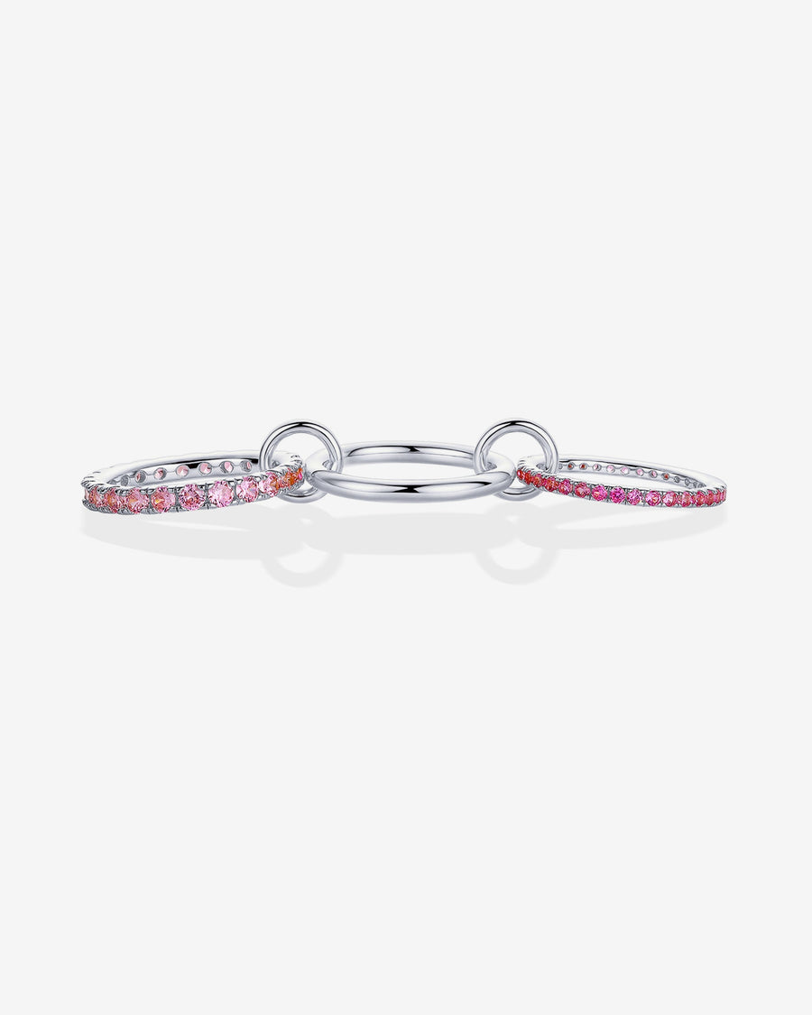 White Gold Lotte Interlocking Triple Band Ring — close-up of the pink cubic zirconia pavé