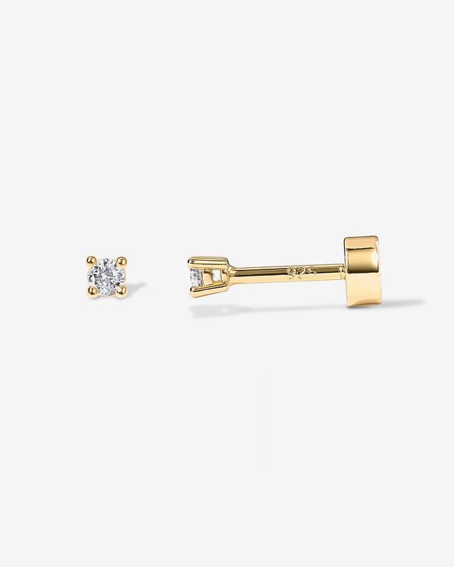 Yellow Gold Mila Flat Back Studs — cubic zirconia flat back stud earring macro