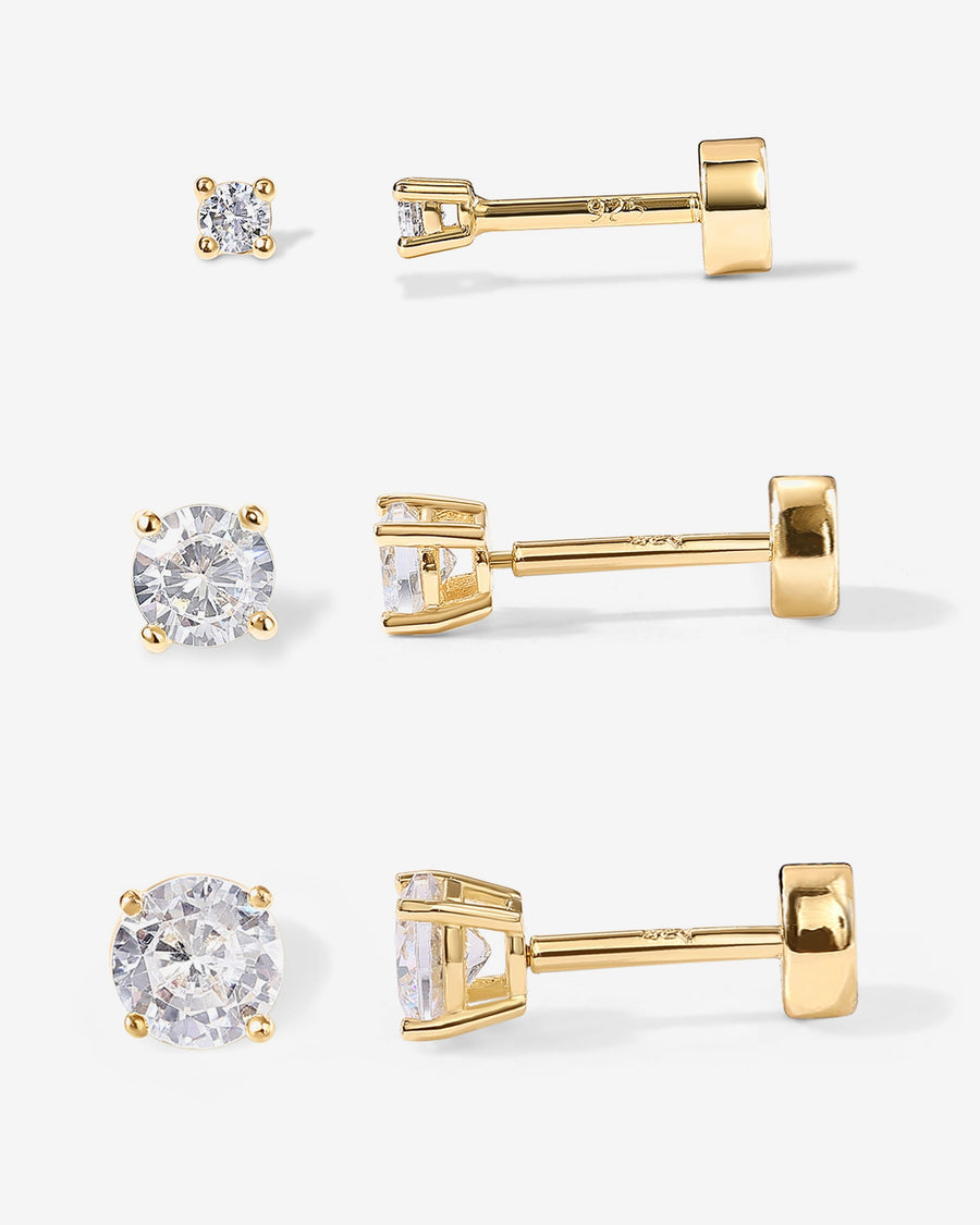 Yellow Gold Mila Flat Back Studs — set of three sizes