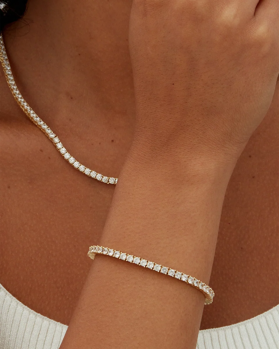 Yellow Gold Elin Tennis Bracelet — close-up on the wrist