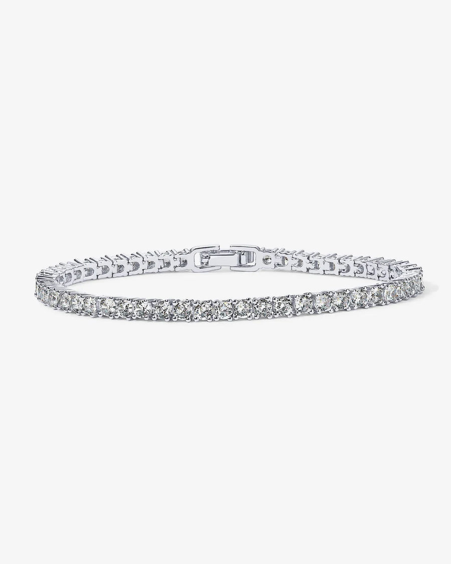 White Gold Elin Tennis Bracelet — rhodium plated, full bracelet with cubic zirconia