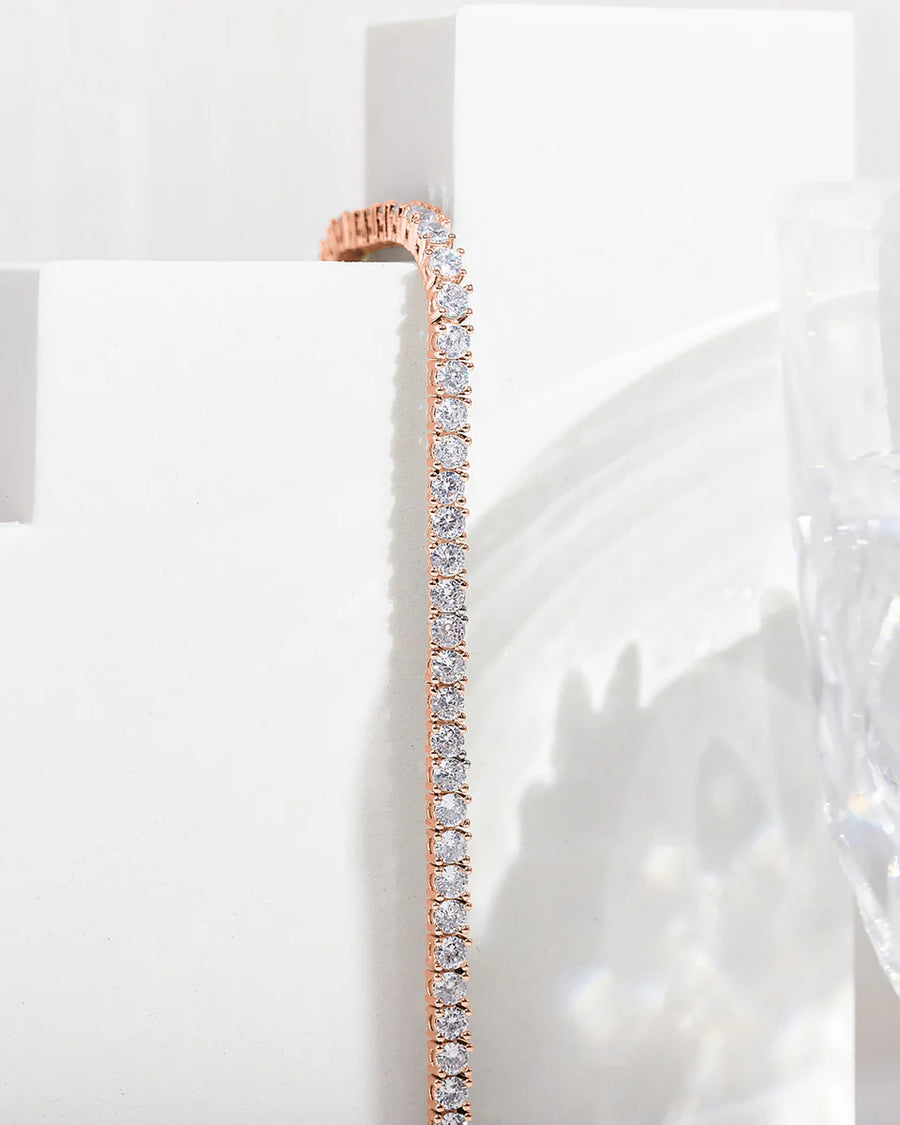 Rose Gold Elin Tennis Bracelet — detail against a white plinth