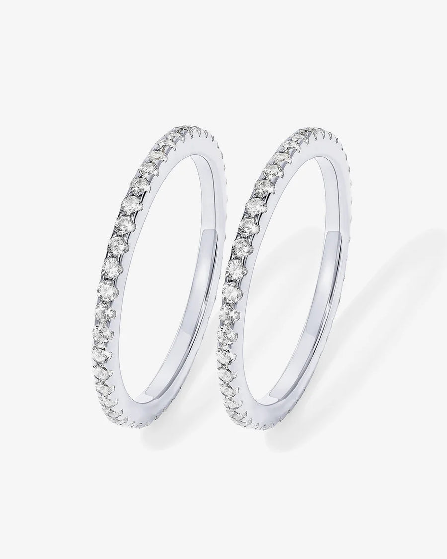 White Gold Vera Eternity Band — pair of rhodium plated bands
