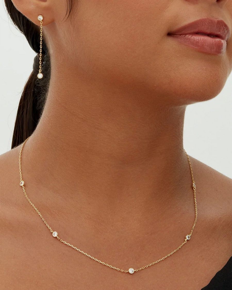 Yellow Gold Lieve Station Necklace — worn on the neck