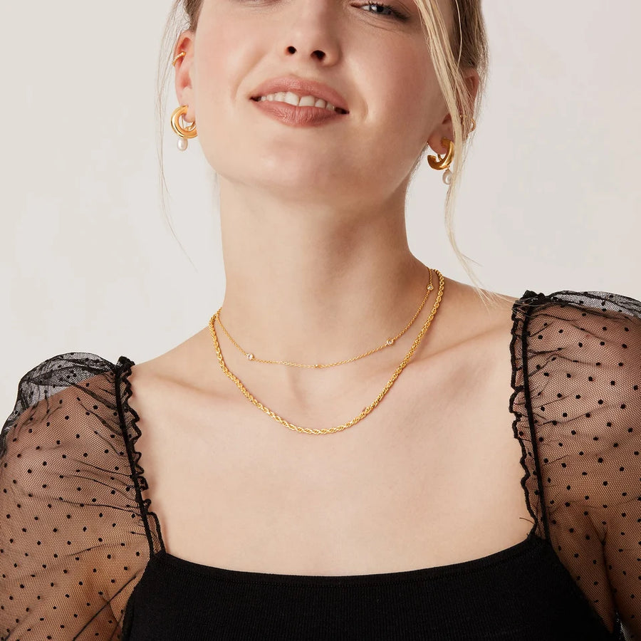 Yellow Gold Lieve Station Necklace — layered with a second chain