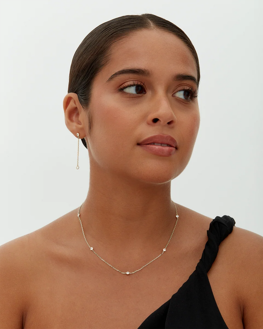 White Gold Lieve Station Necklace — worn, portrait view