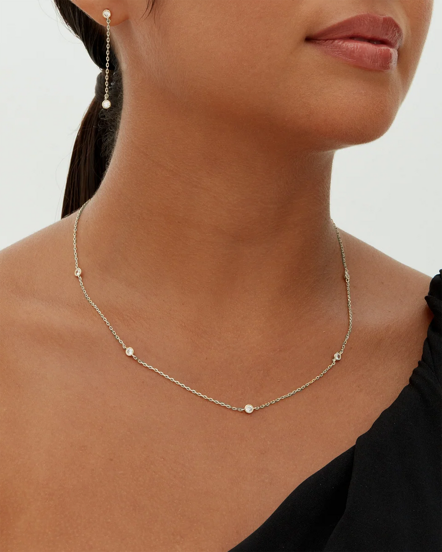 White Gold Lieve Station Necklace — worn on the neck