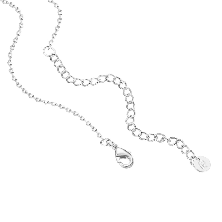 White Gold Lieve Station Necklace — clasp and extender chain detail