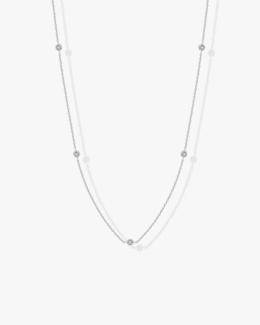 White Gold Lieve Station Necklace — chain and stations laid flat