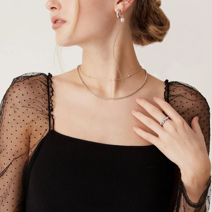 White Gold Lieve Station Necklace — worn, side view