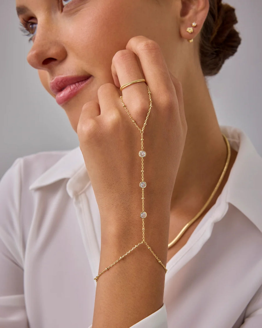 Yellow Gold Saskia Hand Chain — detail of adjustable ring loop