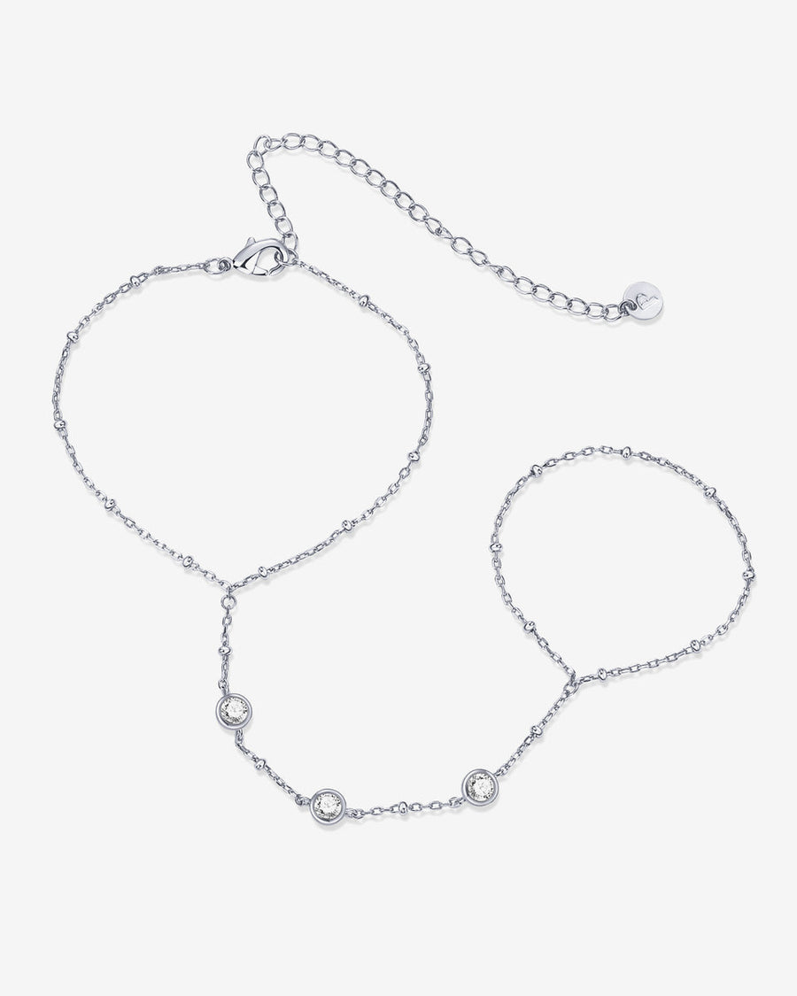 White Gold Saskia Hand Chain — rhodium plated hand chain