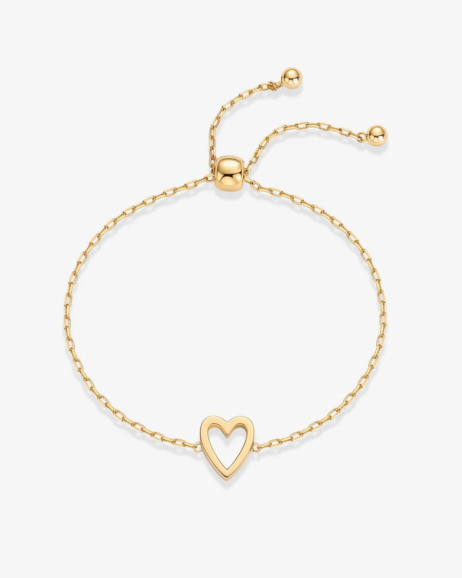 Yellow Gold Nova Heart Bolo Bracelet — open heart charm