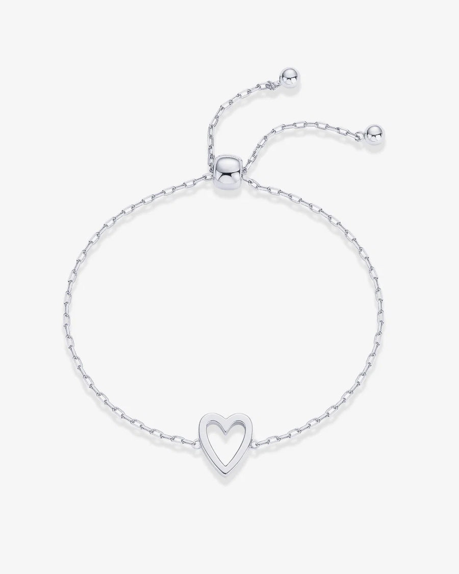 White Gold Nova Heart Bolo Bracelet — solid heart charm