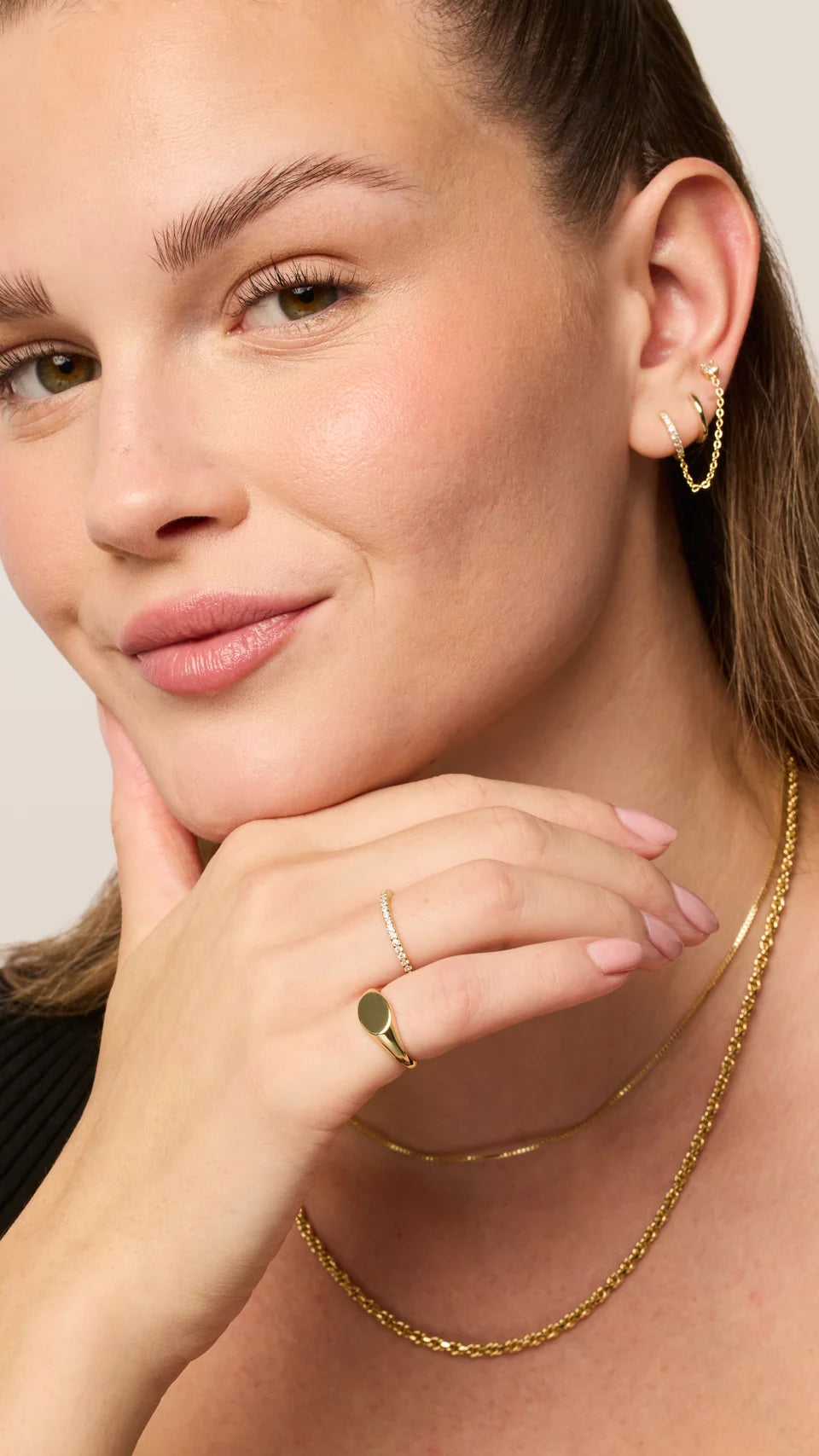 Model wearing MOOI jewellery