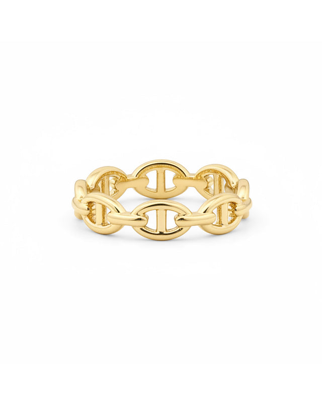 Yellow Gold Puck Chain Link Ring — anchor-link chain ring in waterproof stainless steel