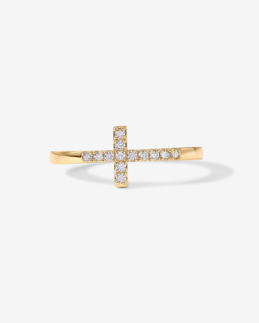 Yellow Gold Roos Cross Ring — worn on the finger