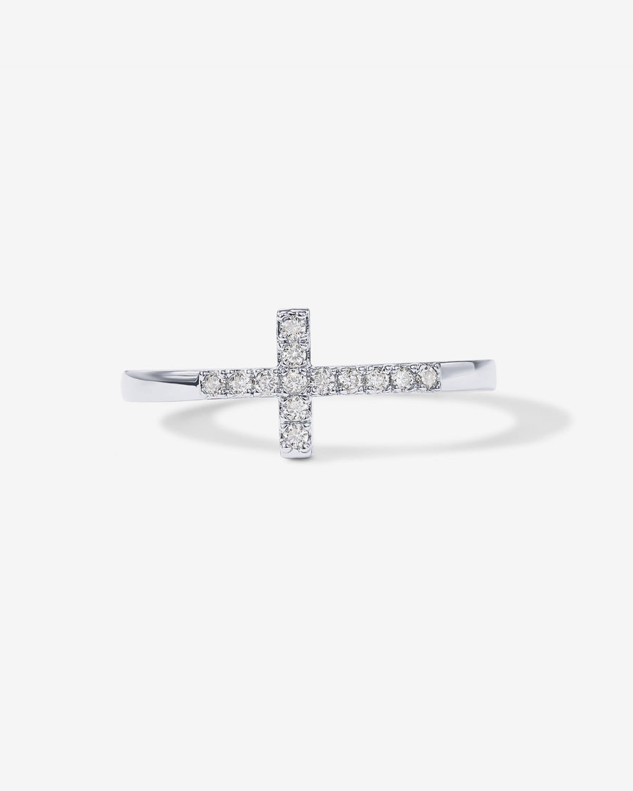 White Gold Roos Cross Ring — worn on the finger